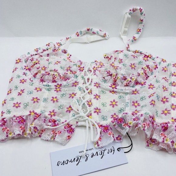 For Love And Lemons Floral Lace-Up Set - White and Pink - Picture 4 of 8